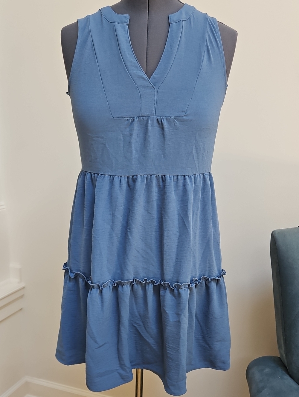 $10 Or 3/$15 Lucky Brand Sleeveless Tiered Mini Dress in Blue